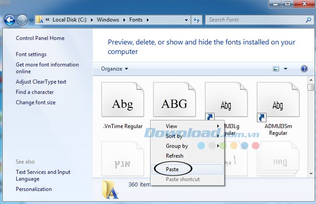 Paste font chữ UTM vào thư mục Font