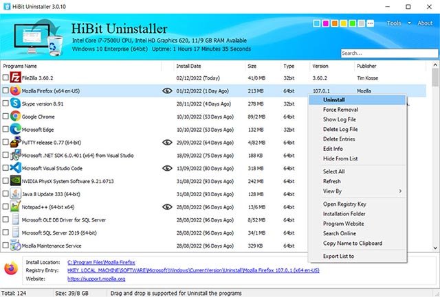 Giao diện phần mềm HiBit Uninstaller