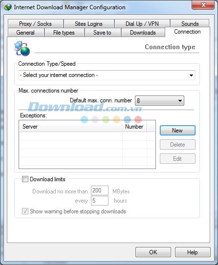 Lựa chọn tốc độ đường truyền tải file trên IDMa