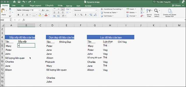 Viết một công thức và trả về một mảng giá trị