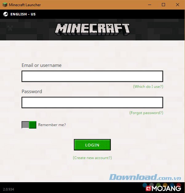 Đăng nhập tài khoản Minecraft