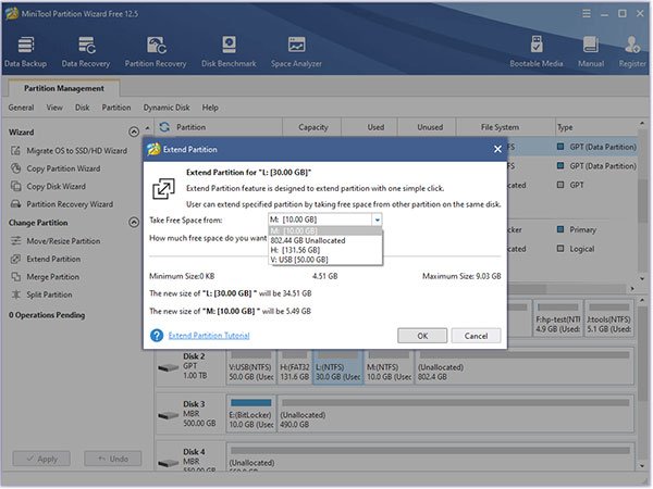 Giao diện rõ ràng, dễ hiểu của MiniTool Partition Wizard 12