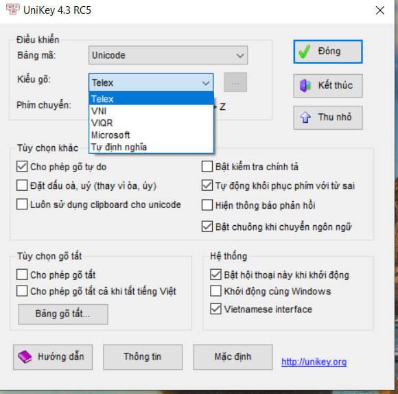 Unikey - Hỗ trợ 5 kiểu gõ tiếng Việt phổ biến nhất