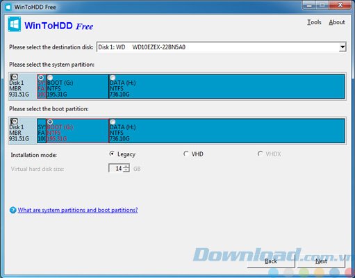 Chọn phân vùng để cài đặt Windows
