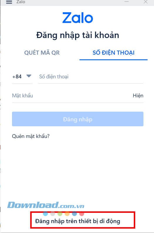 Nhấn vào mục ick chuột vào mục Đăng nhập trên thiết bị di động